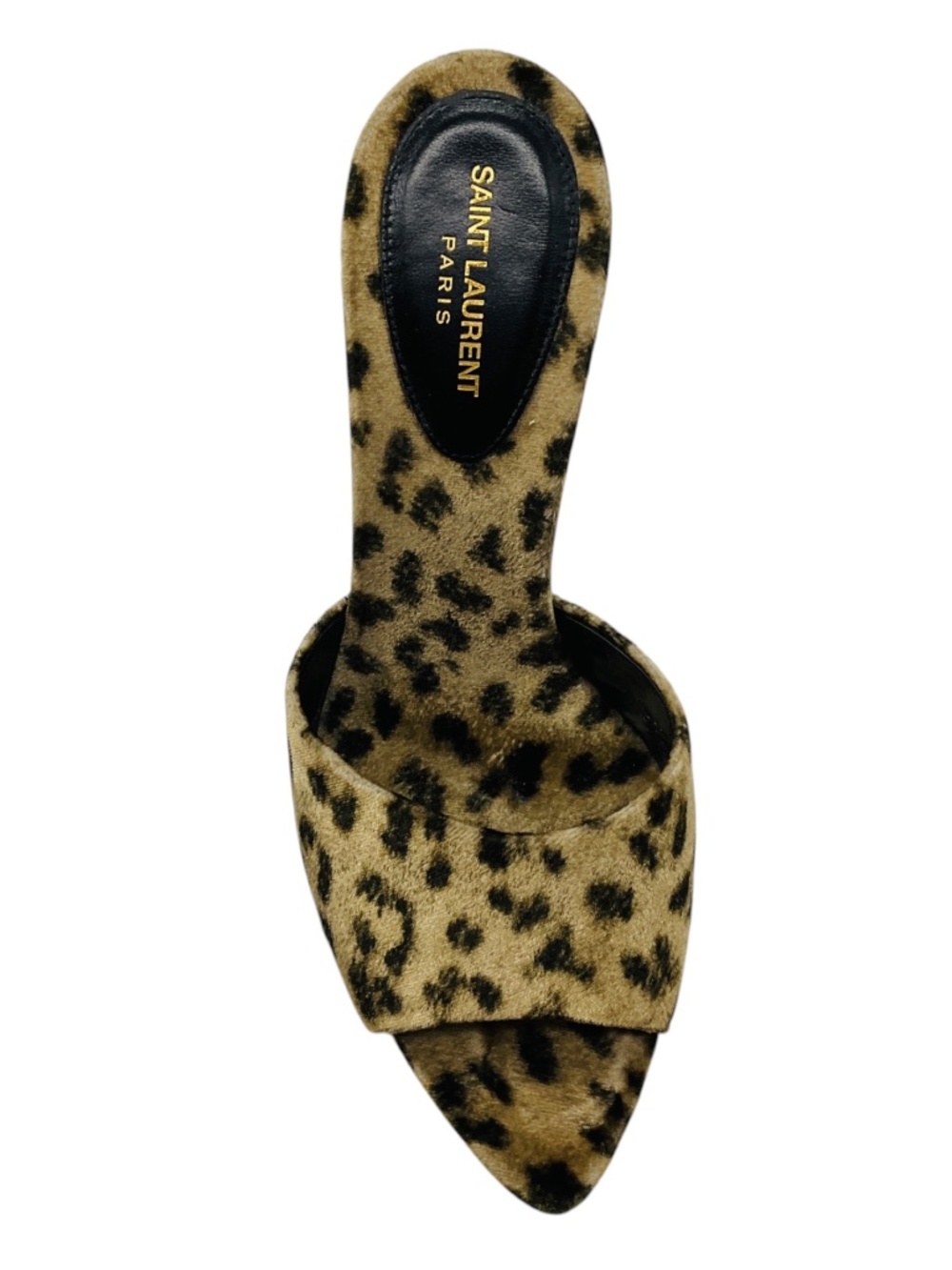 SAINT LAURENT BEIGE / BLACK MANTO NATURALE VELVET LEOPARD PRINT GIPPY 105 SANDAL - Picture 4 of 8